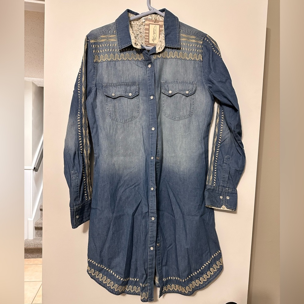 Denim Long-sleeve Button-Down Dress